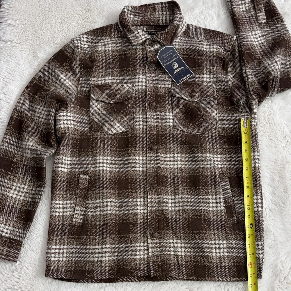 Distortion,Size L,Brown Plaid Men's Shirt Jacket